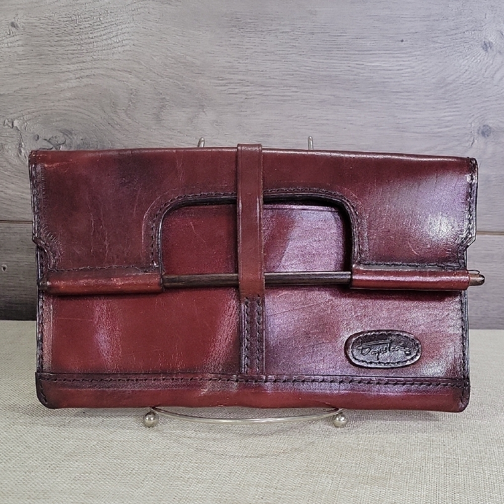 Dark Brown Leather Clutch Purse Handbag Wallet